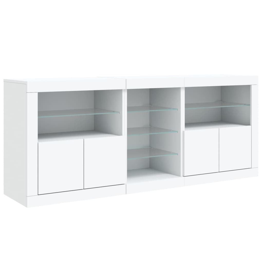 skænk med LED-lys 162x37x67 cm hvid