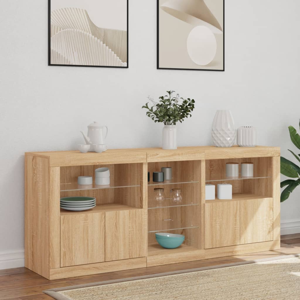 skænk med LED-lys 162x37x67 cm sonoma-eg