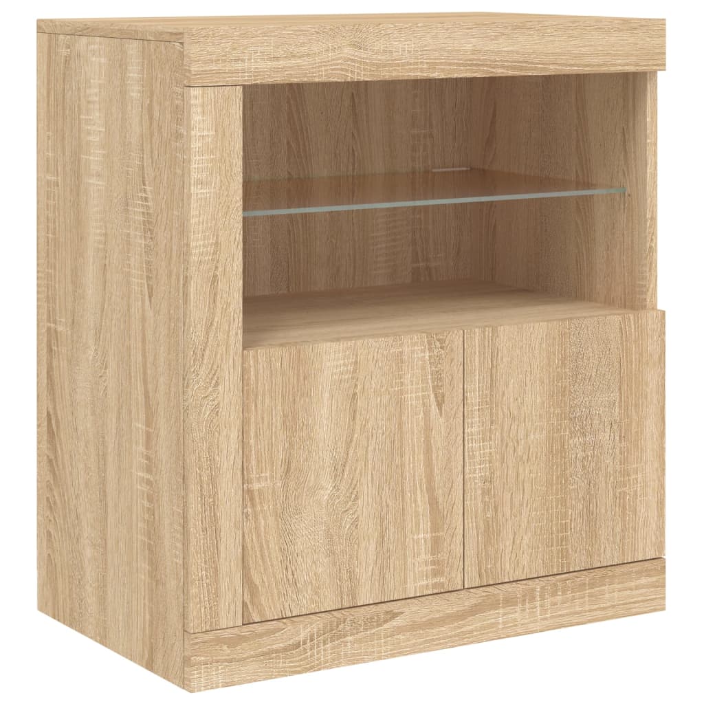 skænk med LED-lys 162x37x67 cm sonoma-eg