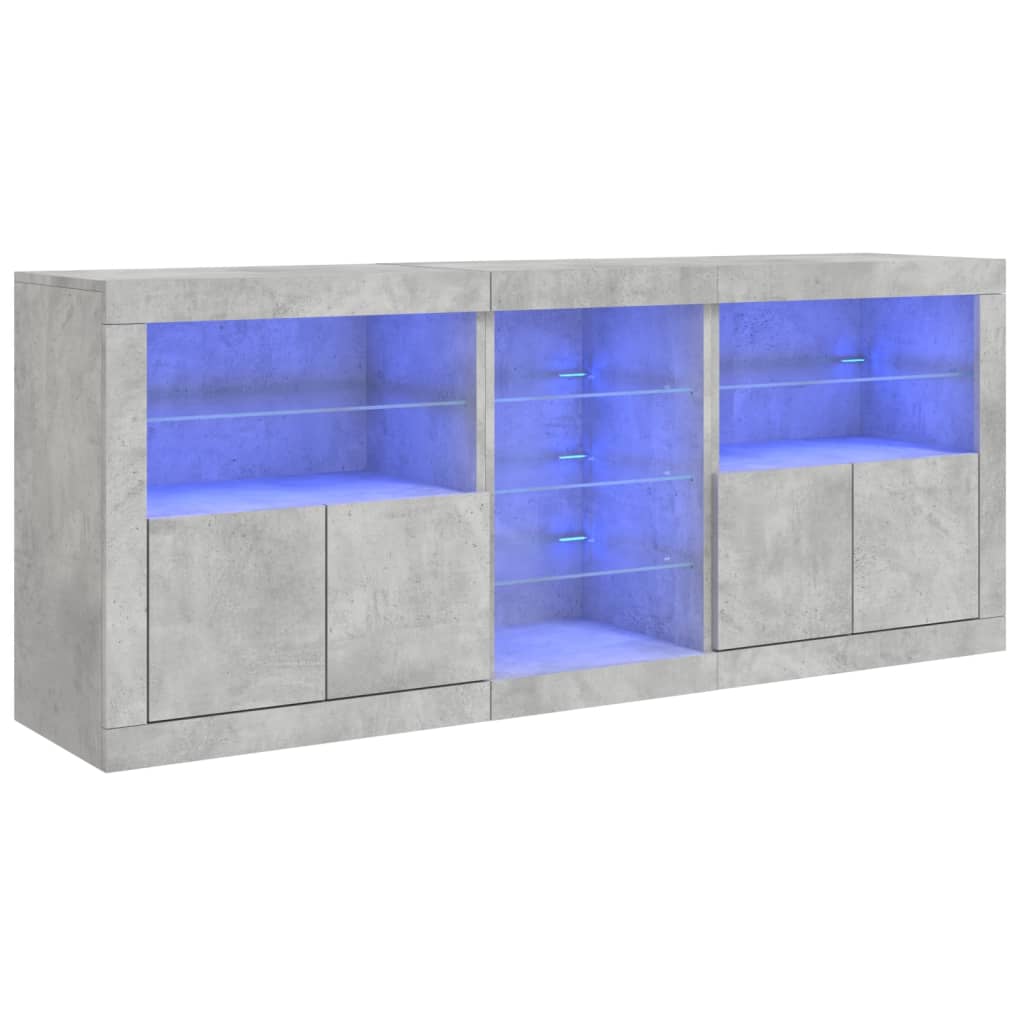 skænk med LED-lys 162x37x67 cm betongrå
