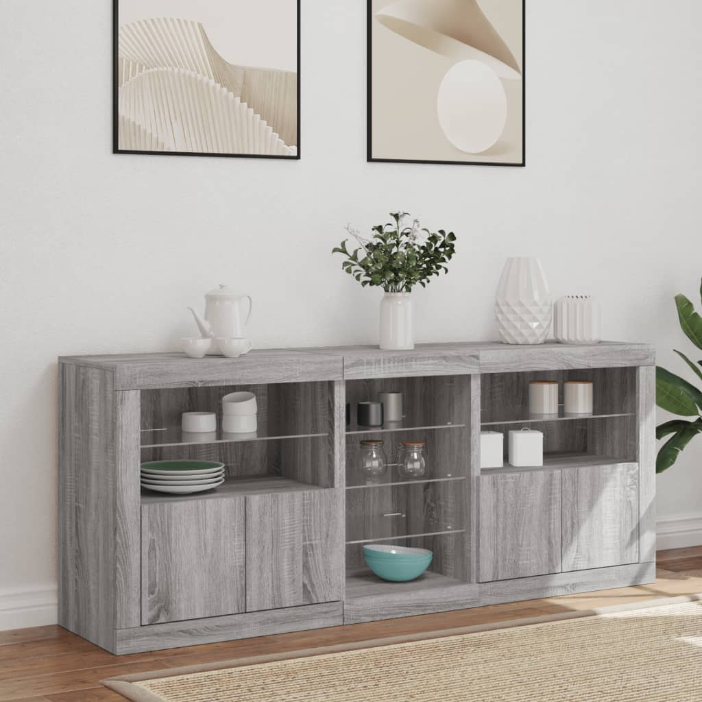 skænk med LED-lys 162x35x75 cm grå sonoma-eg
