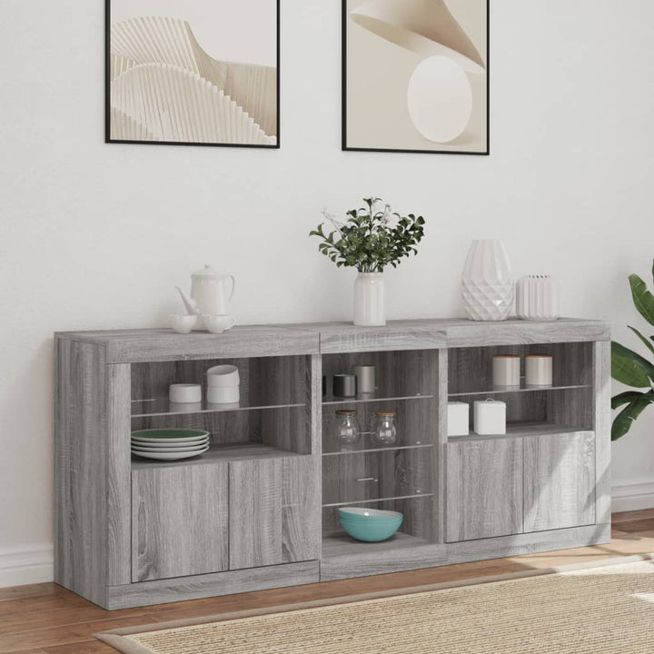 skænk med LED-lys 162x35x75 cm grå sonoma-eg
