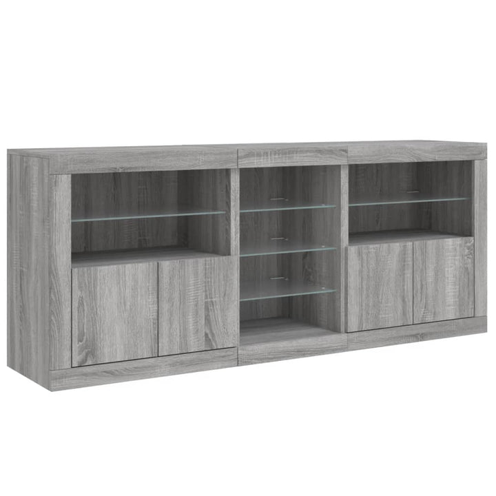 skænk med LED-lys 162x35x75 cm grå sonoma-eg