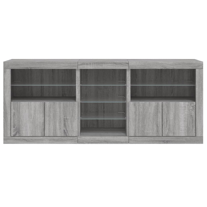skænk med LED-lys 162x35x75 cm grå sonoma-eg