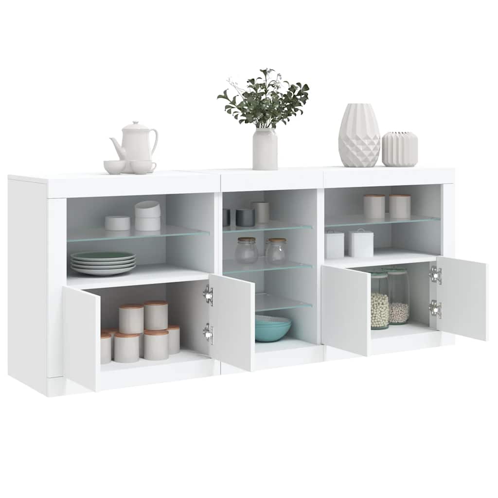skænk med LED-lys 181,5x37x67 cm hvid