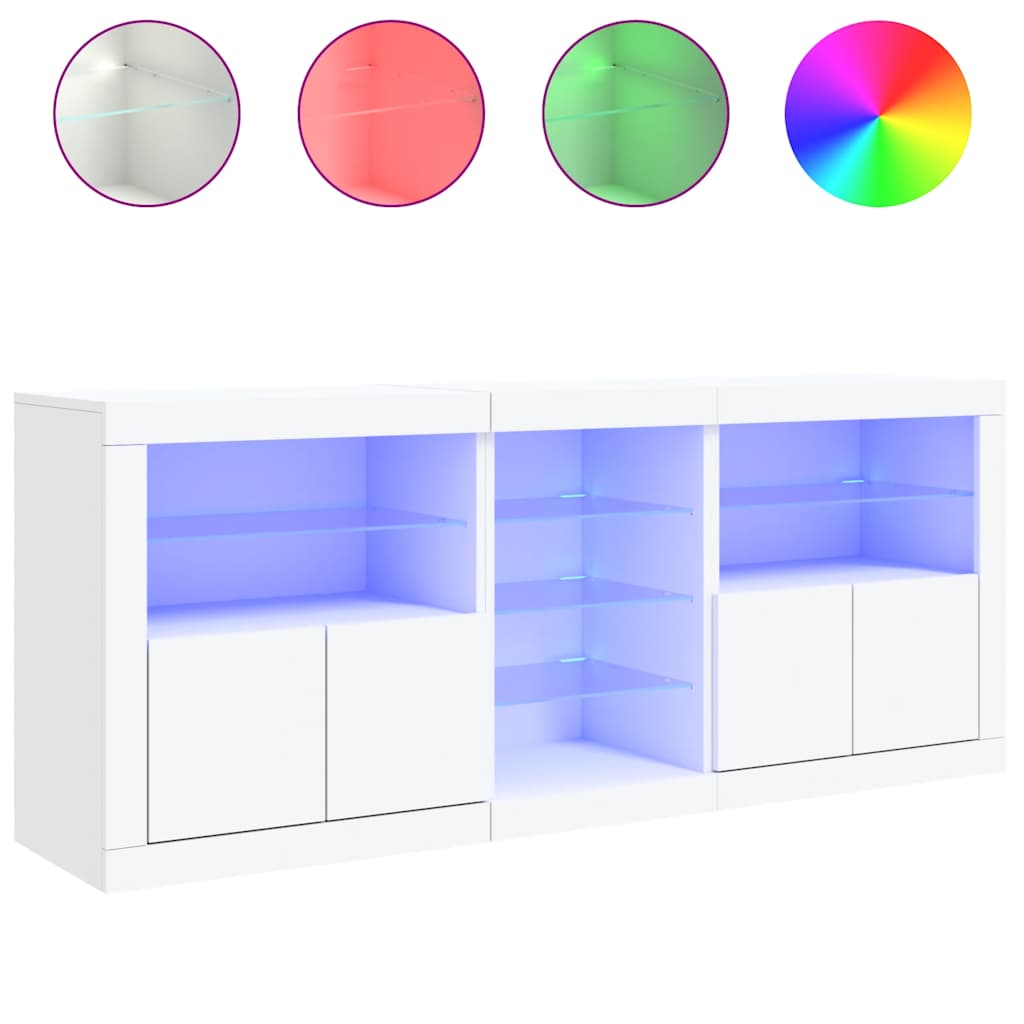 skænk med LED-lys 181,5x37x67 cm hvid