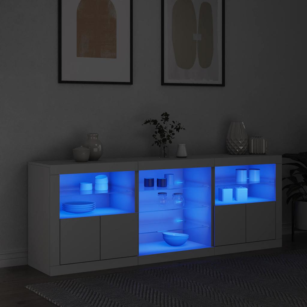 skænk med LED-lys 181,5x37x67 cm hvid