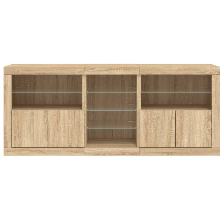 skænk med LED-lys 181,5x37x67 cm sonoma-eg