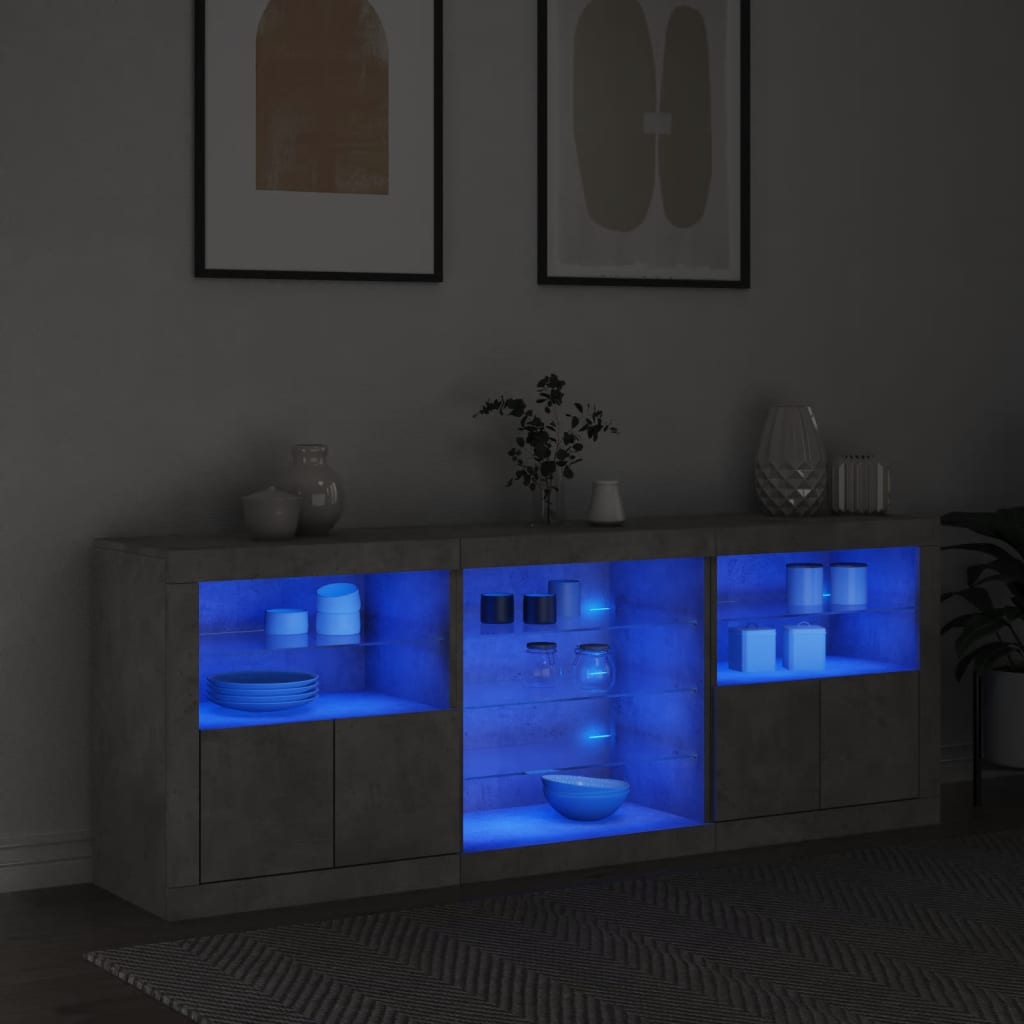 skænk med LED-lys 181,5x37x67 cm betongrå