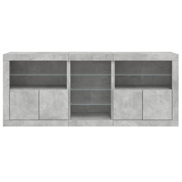 skænk med LED-lys 181,5x37x67 cm betongrå