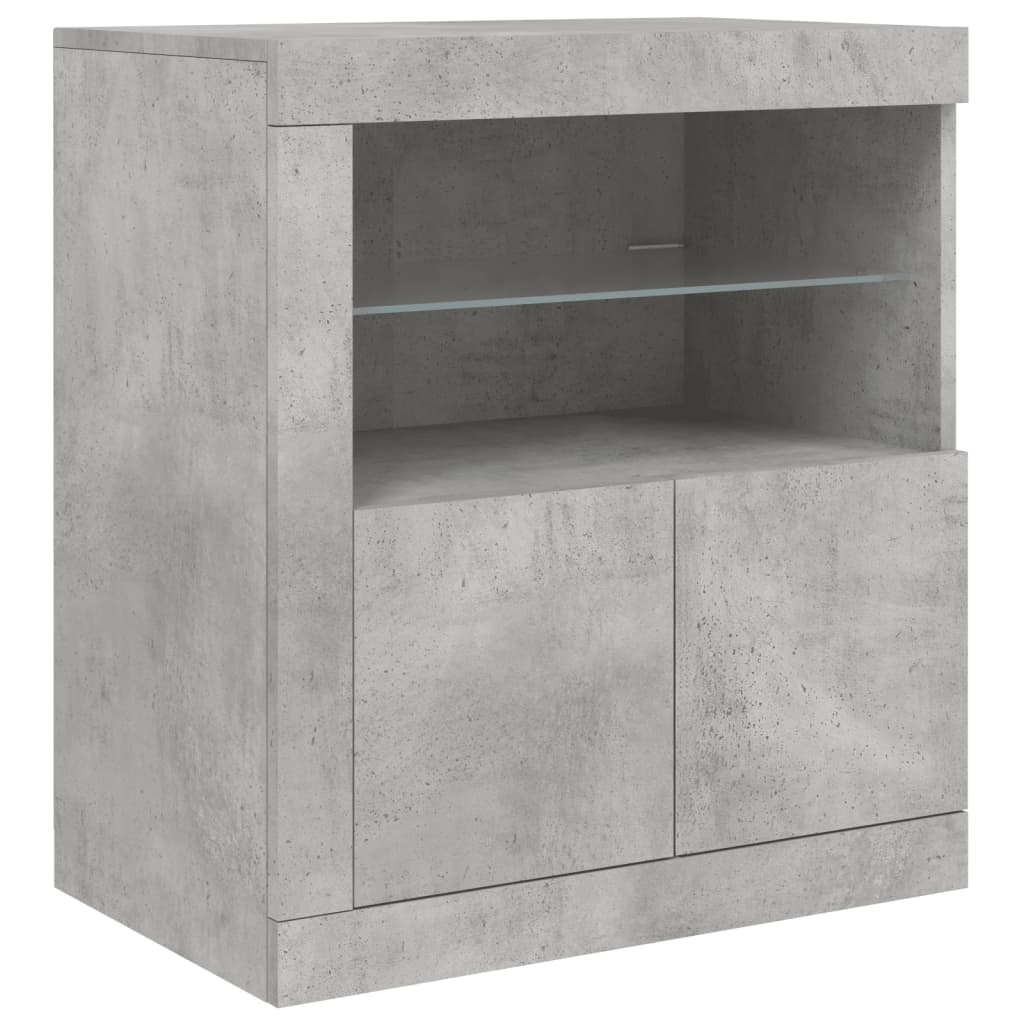 skænk med LED-lys 181,5x37x67 cm betongrå