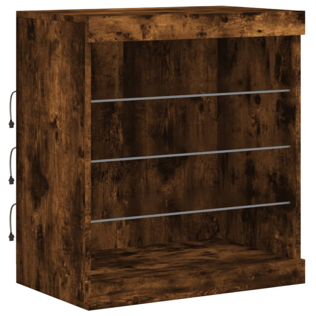skænk med LED-lys 181,5x37x67cm røget egetræsfarve