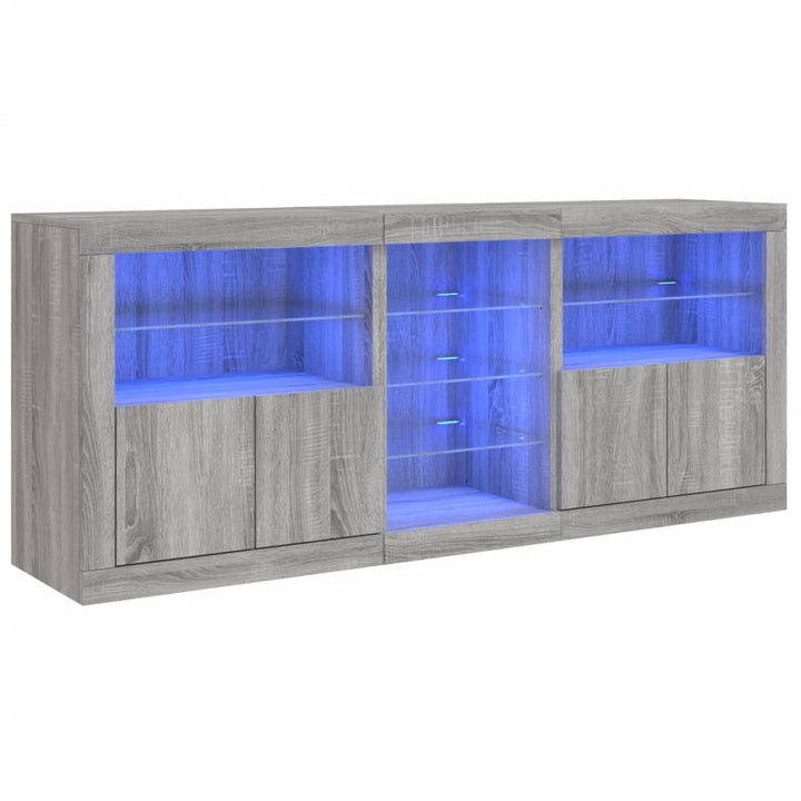 skænk med LED-lys 181,5x37x67 cm grå sonoma-eg