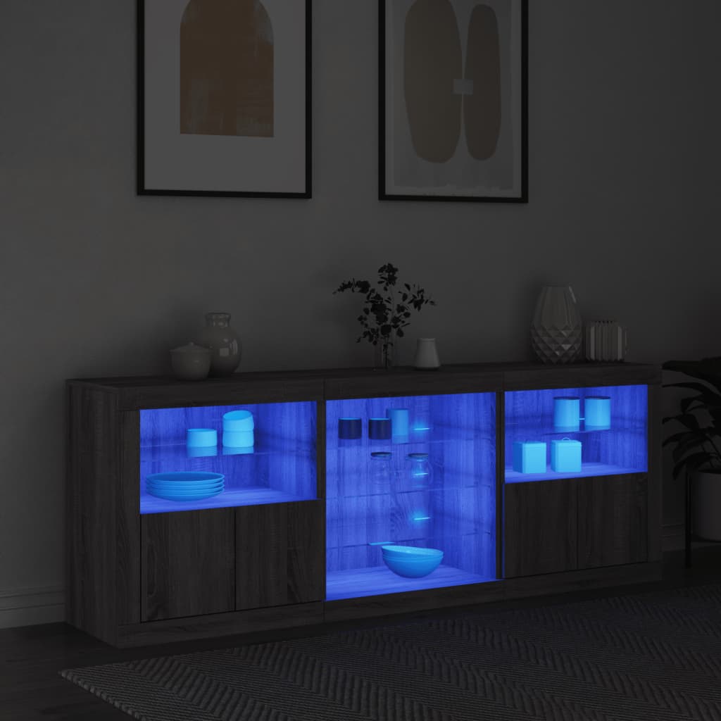 skænk med LED-lys 181,5x37x67 cm grå sonoma-eg