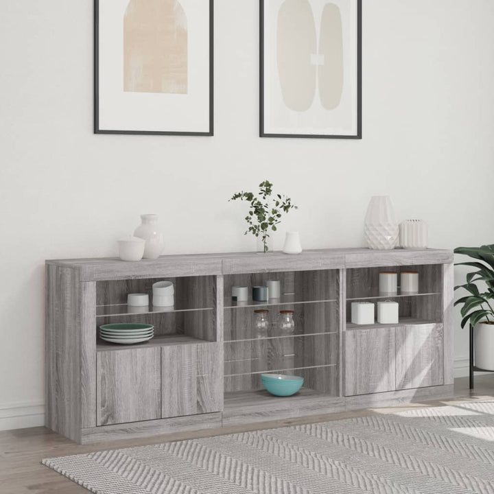 skænk med LED-lys 181,5x37x67 cm grå sonoma-eg