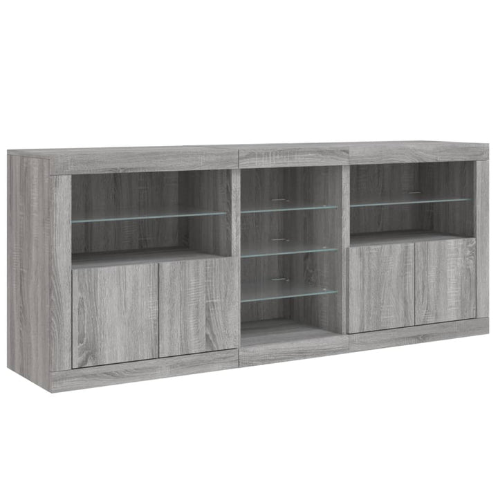 skænk med LED-lys 181,5x37x67 cm grå sonoma-eg