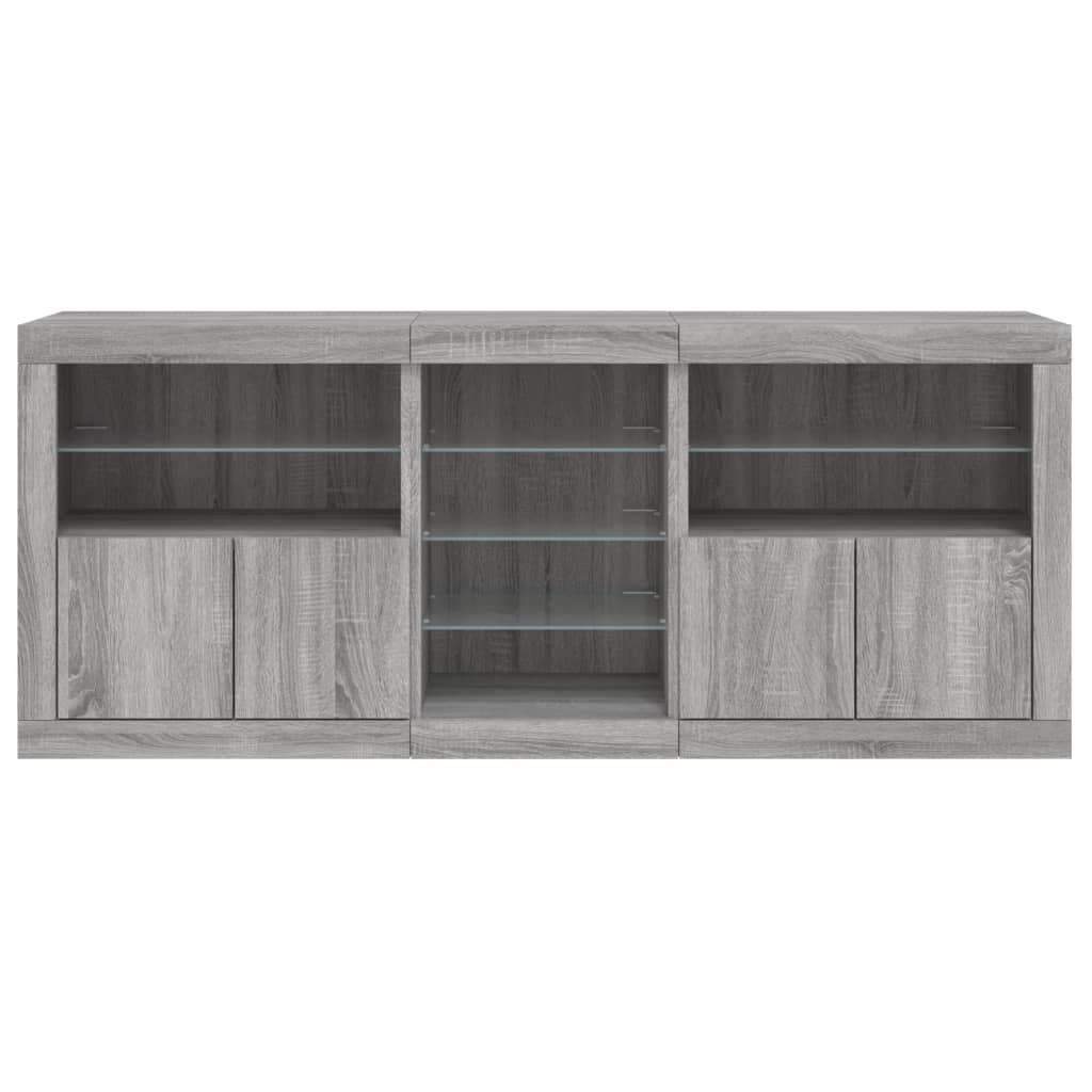 skænk med LED-lys 181,5x37x67 cm grå sonoma-eg
