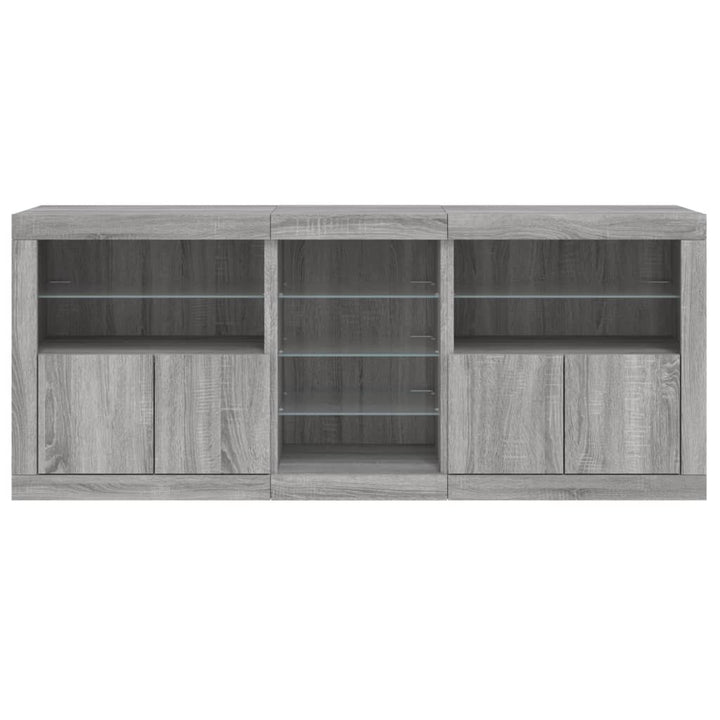 skænk med LED-lys 181,5x37x67 cm grå sonoma-eg