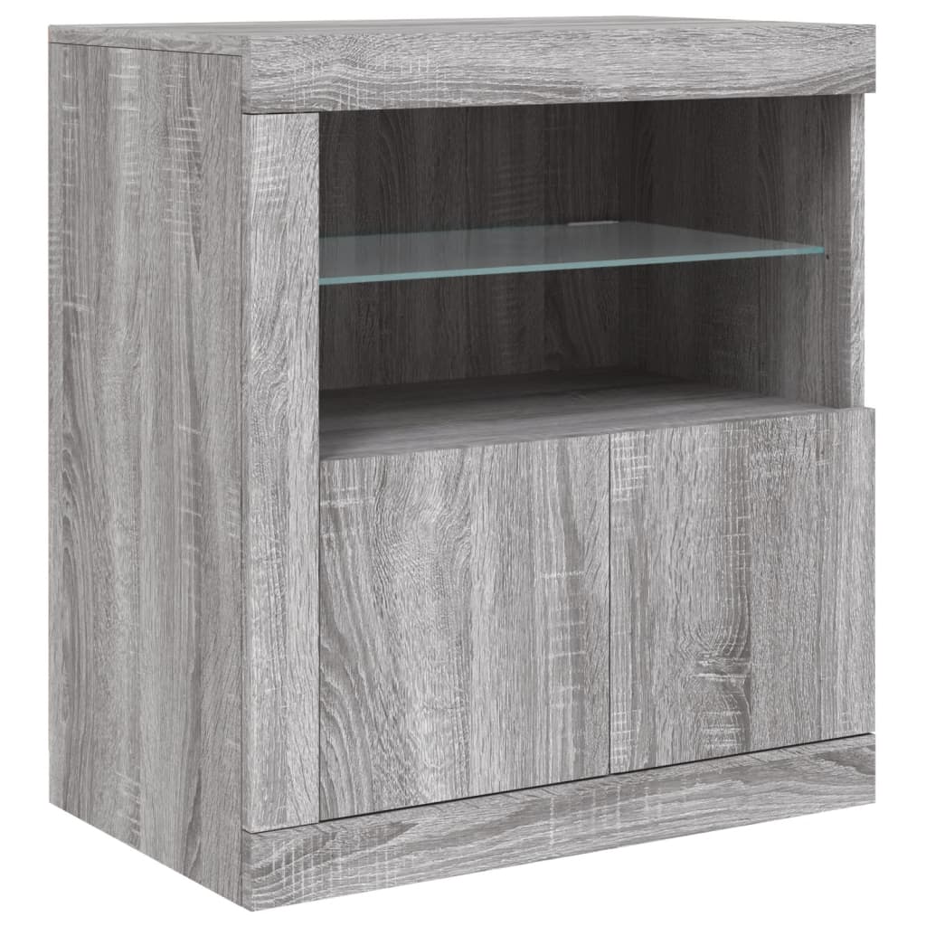 skænk med LED-lys 181,5x37x67 cm grå sonoma-eg
