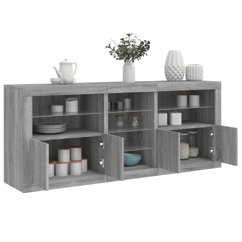 skænk med LED-lys 181,5x37x67 cm grå sonoma-eg
