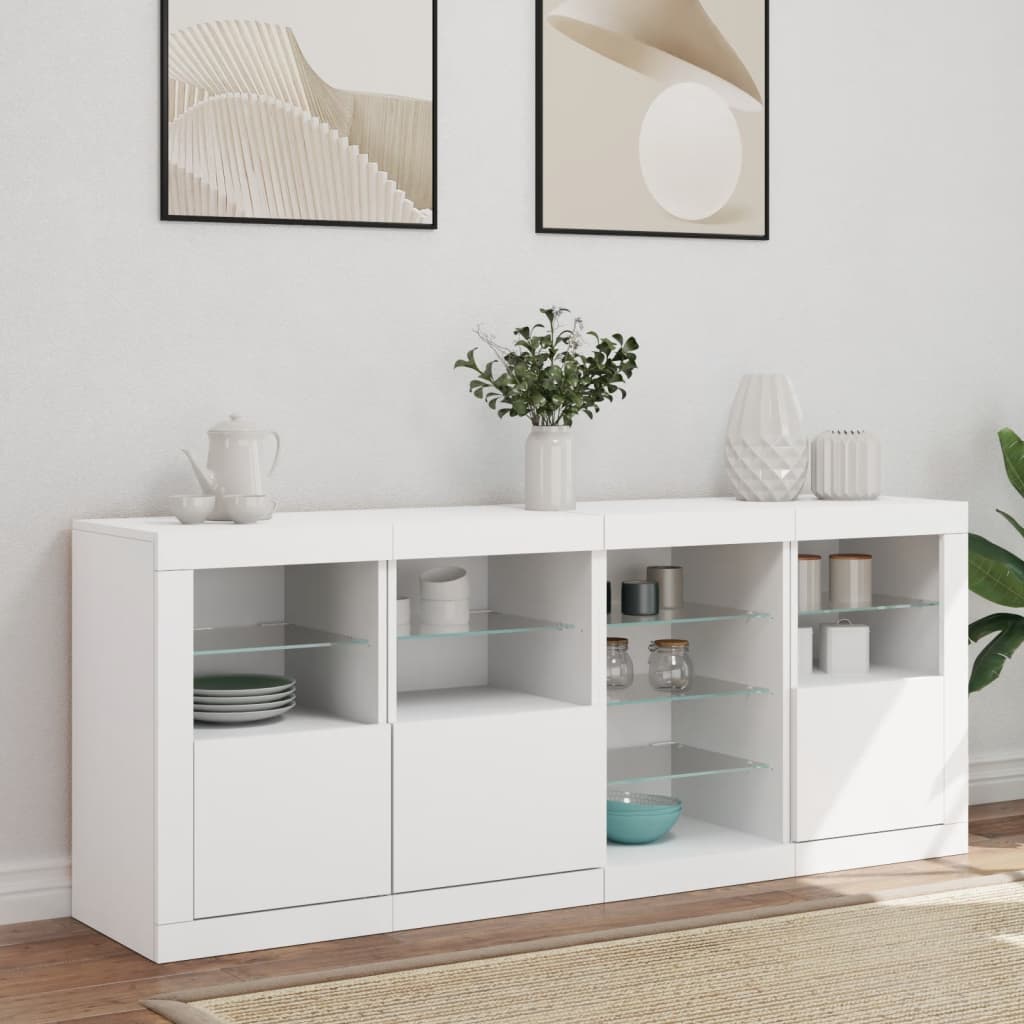 skænk med LED-lys 164x37x67 cm hvid