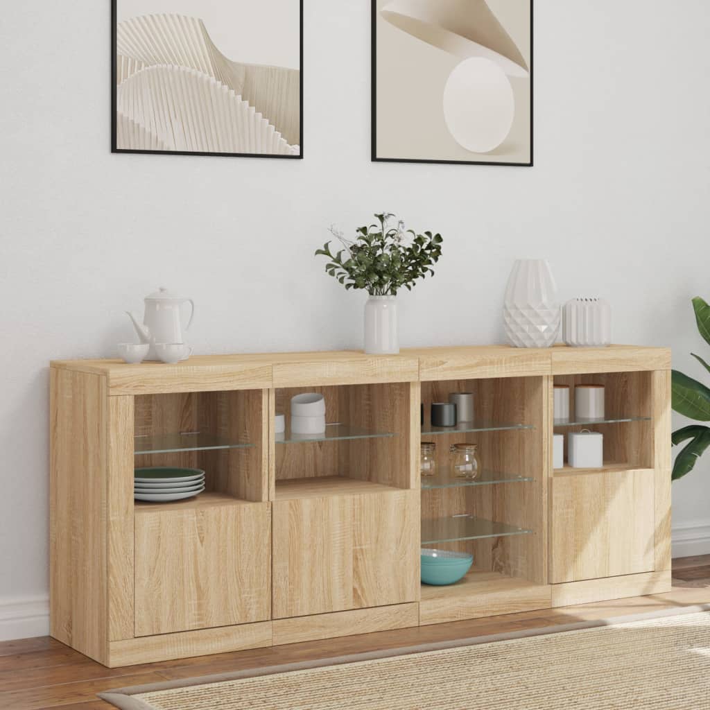 skænk med LED-lys 164x37x67 cm sonoma-eg