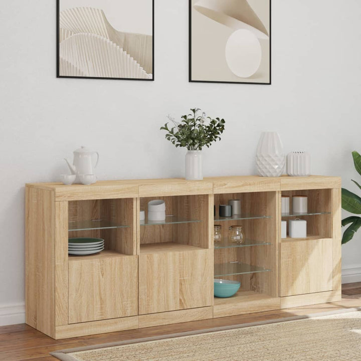 skænk med LED-lys 164x37x67 cm sonoma-eg