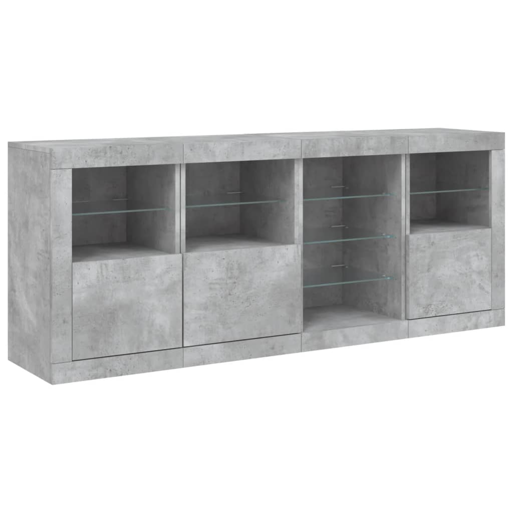 skænk med LED-lys 164x37x67 cm betongrå