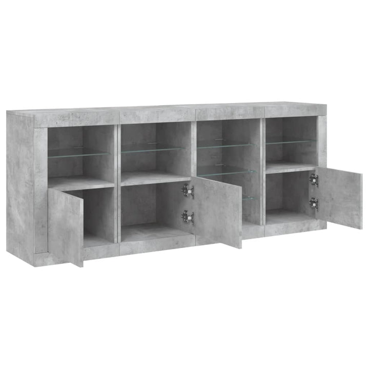 skænk med LED-lys 164x37x67 cm betongrå