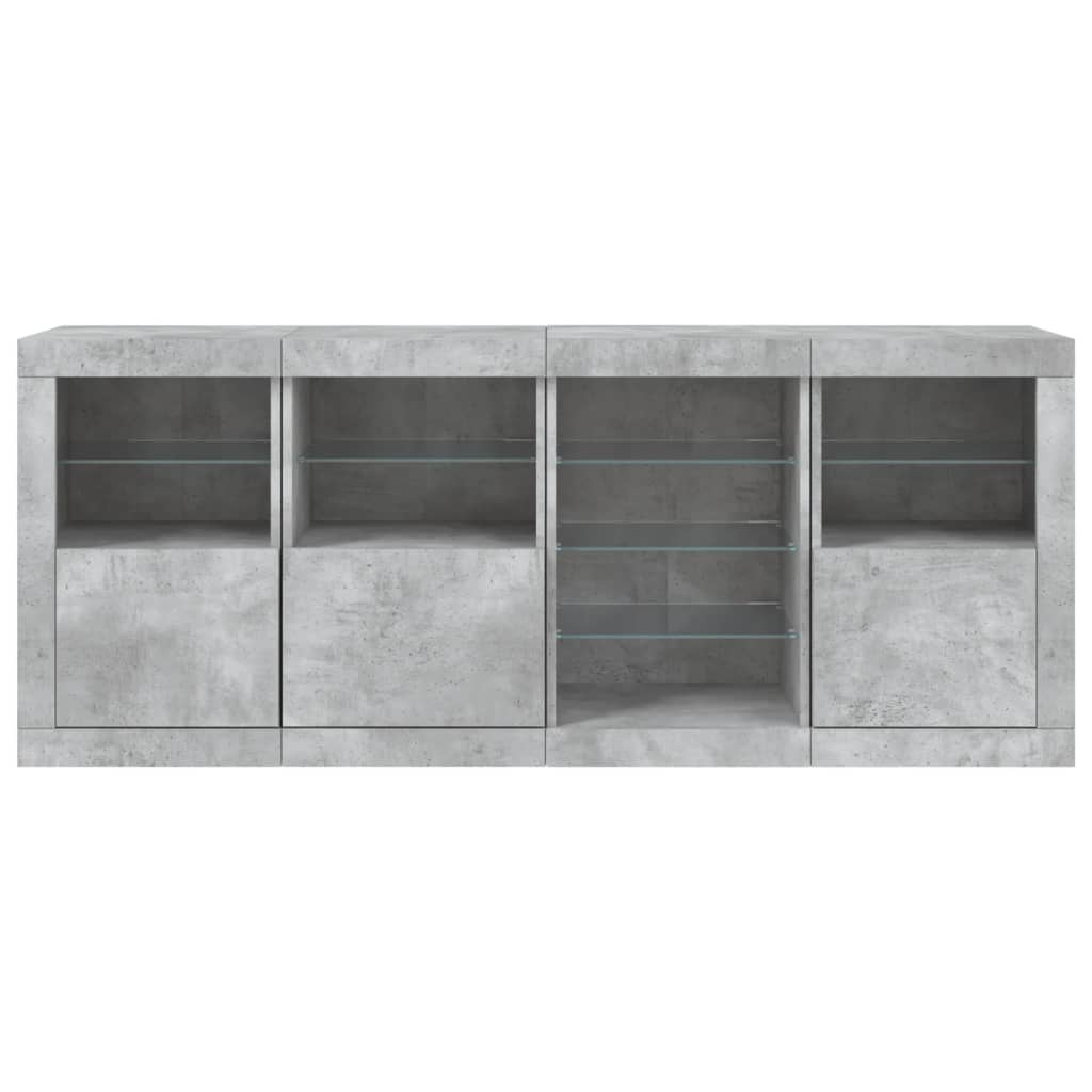 skænk med LED-lys 164x37x67 cm betongrå