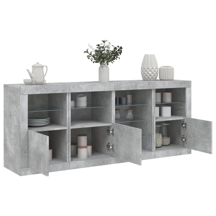 skænk med LED-lys 164x37x67 cm betongrå