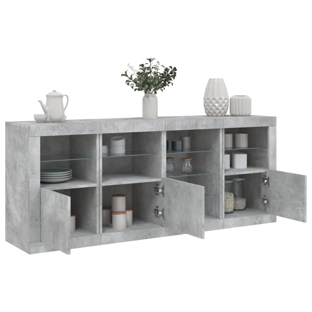 skænk med LED-lys 164x37x67 cm betongrå