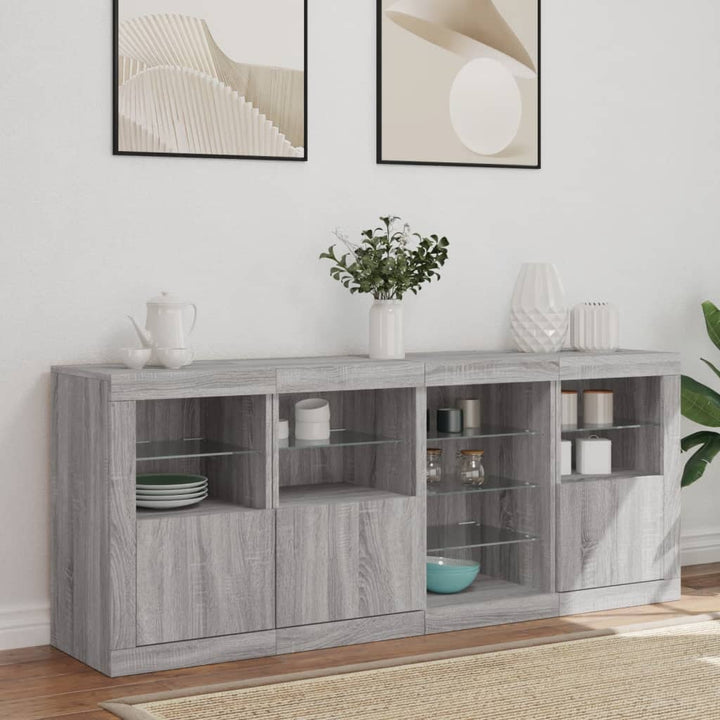 skænk med LED-lys 164x37x67 cm grå sonoma-eg