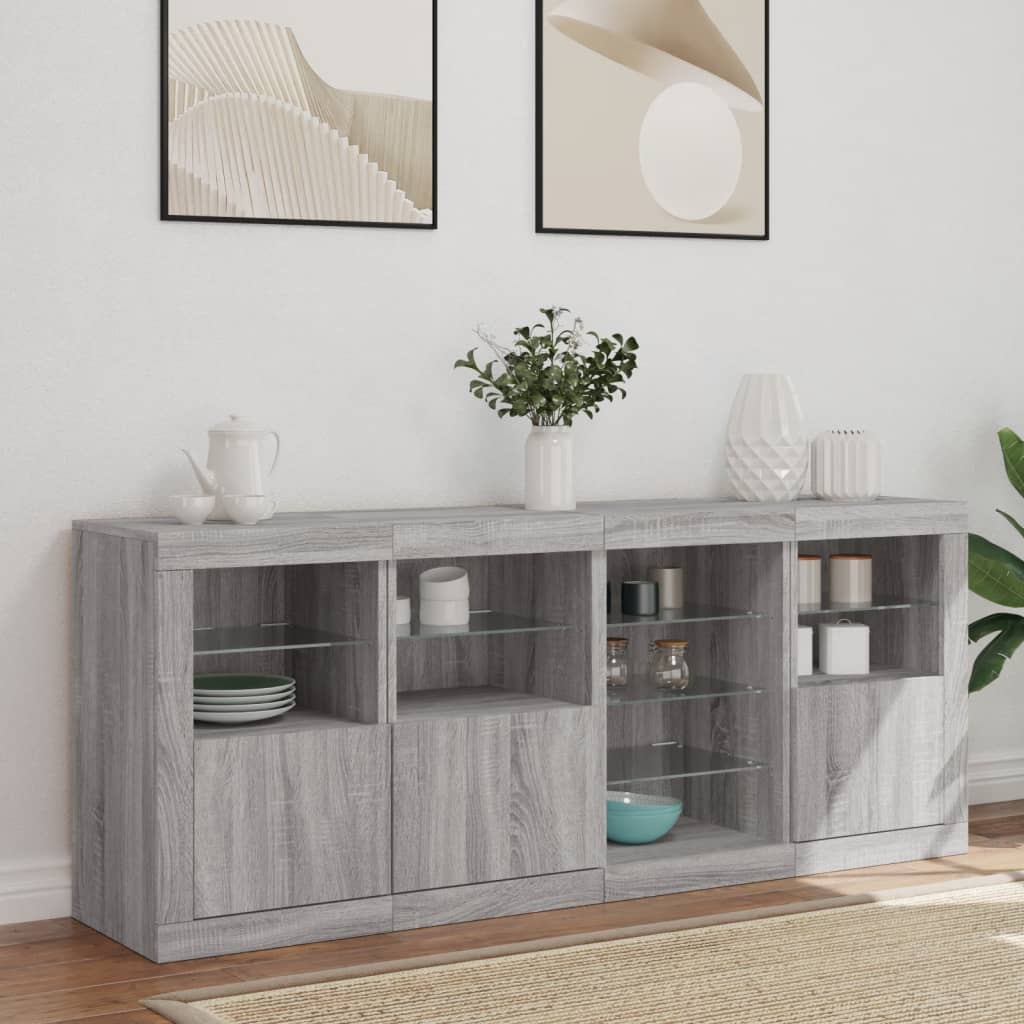 skænk med LED-lys 164x37x67 cm grå sonoma-eg