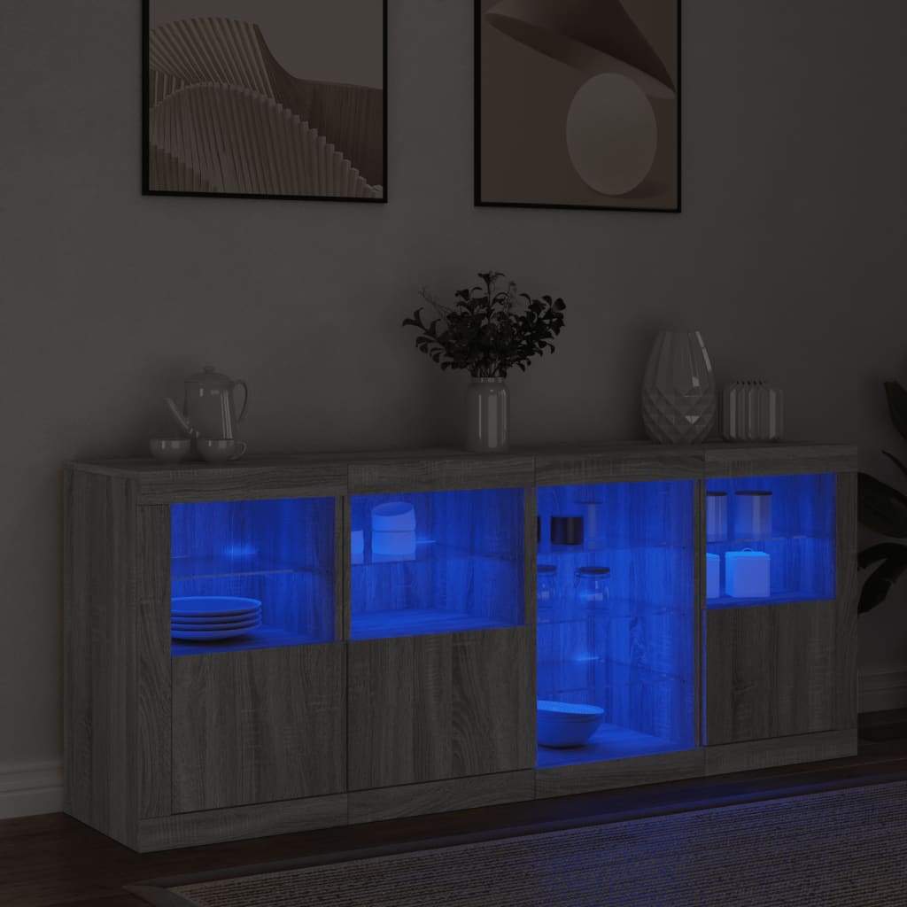 skænk med LED-lys 164x37x67 cm grå sonoma-eg