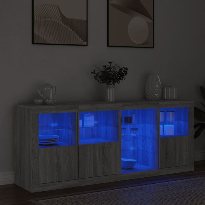 skænk med LED-lys 164x37x67 cm grå sonoma-eg