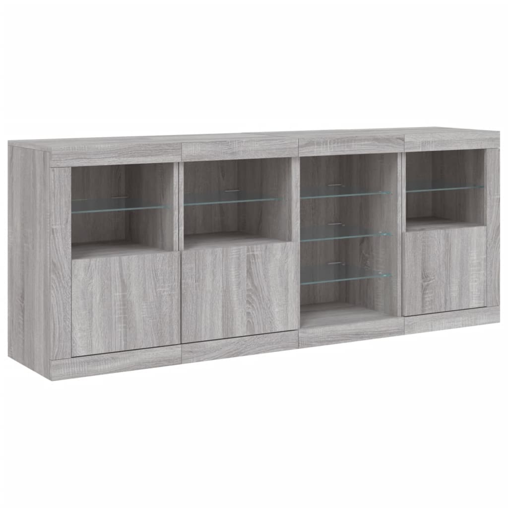 skænk med LED-lys 164x37x67 cm grå sonoma-eg