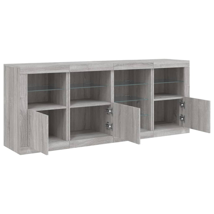 skænk med LED-lys 164x37x67 cm grå sonoma-eg