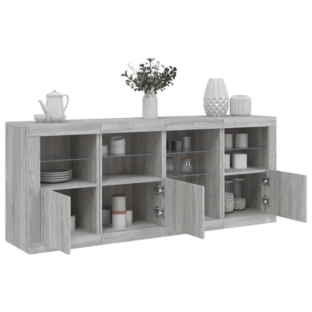 skænk med LED-lys 164x37x67 cm grå sonoma-eg