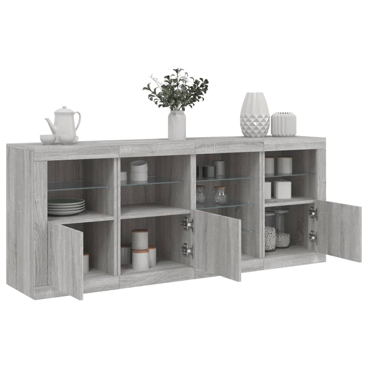 skænk med LED-lys 164x37x67 cm grå sonoma-eg