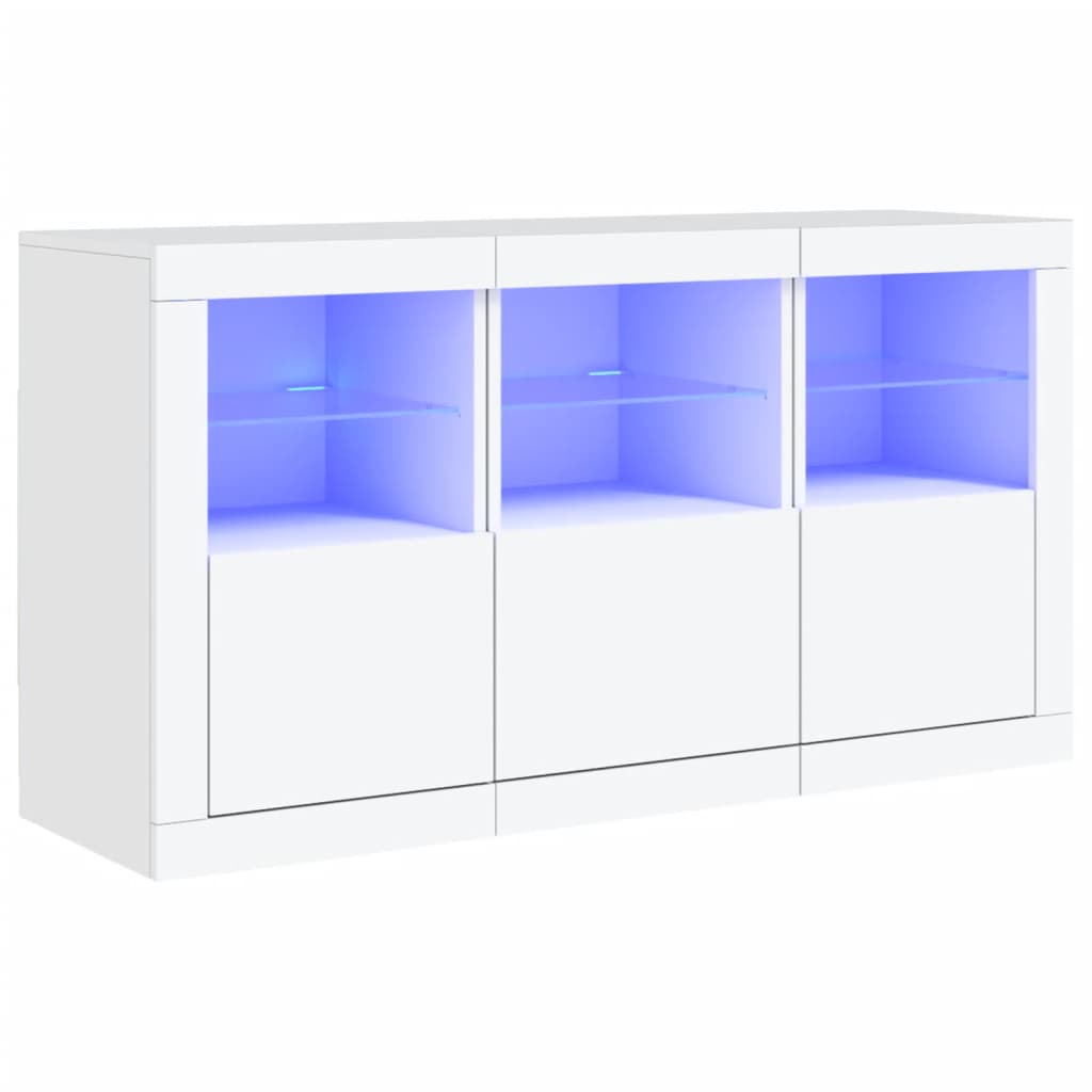 skænk med LED-lys 123x37x67 cm hvid