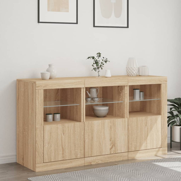 skænk med LED-lys 123x37x67 cm sonoma-eg
