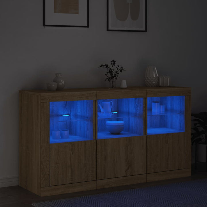 skænk med LED-lys 123x37x67 cm sonoma-eg