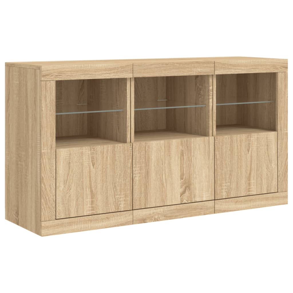 skænk med LED-lys 123x37x67 cm sonoma-eg