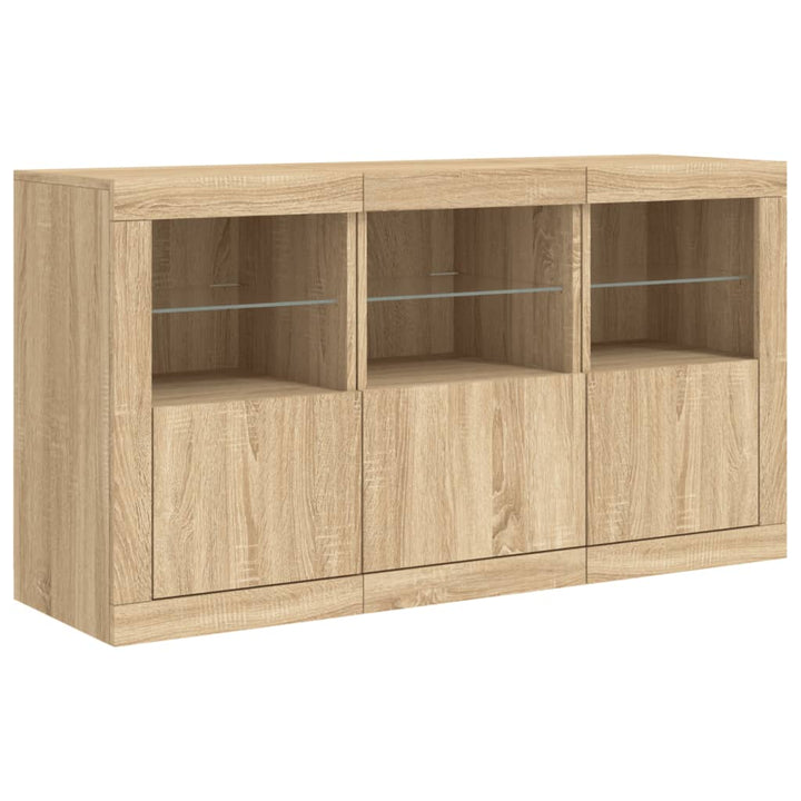 skænk med LED-lys 123x37x67 cm sonoma-eg