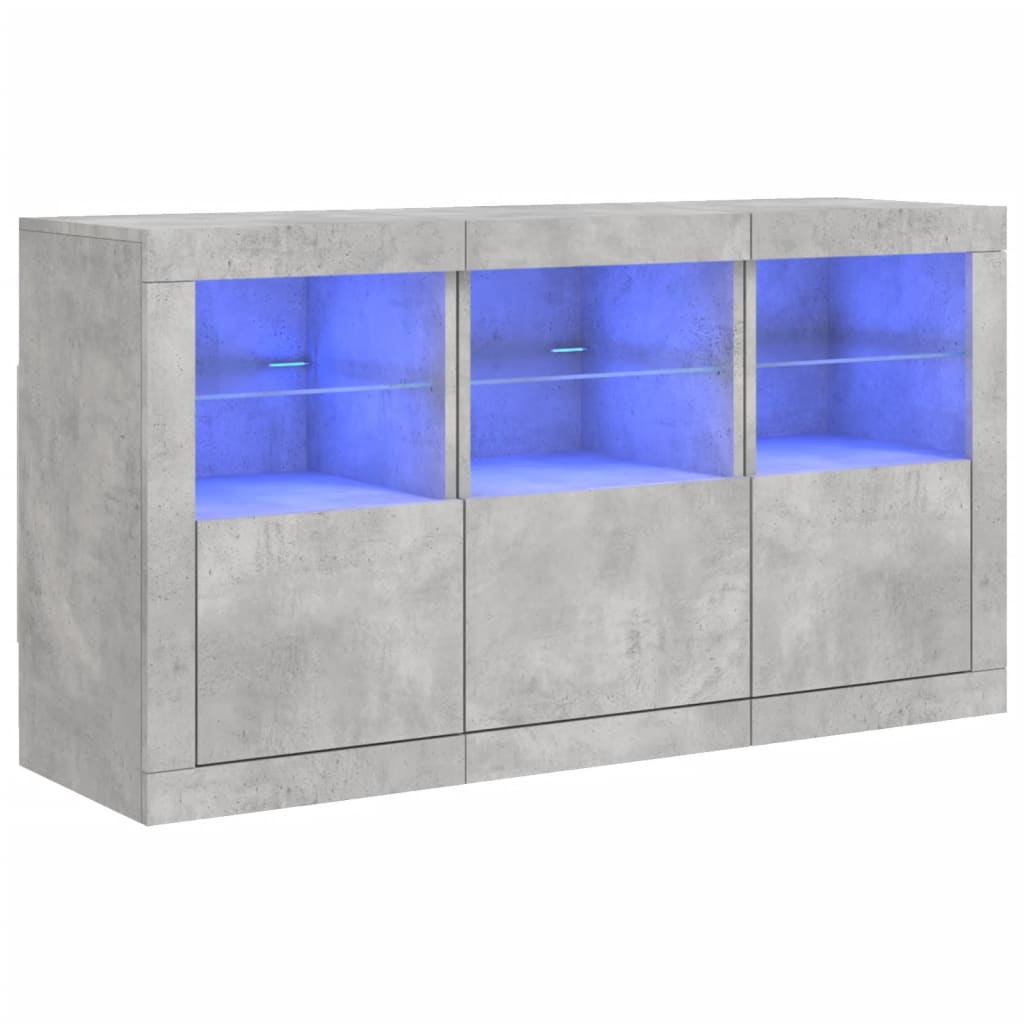 skænk med LED-lys 123x37x67 cm betongrå