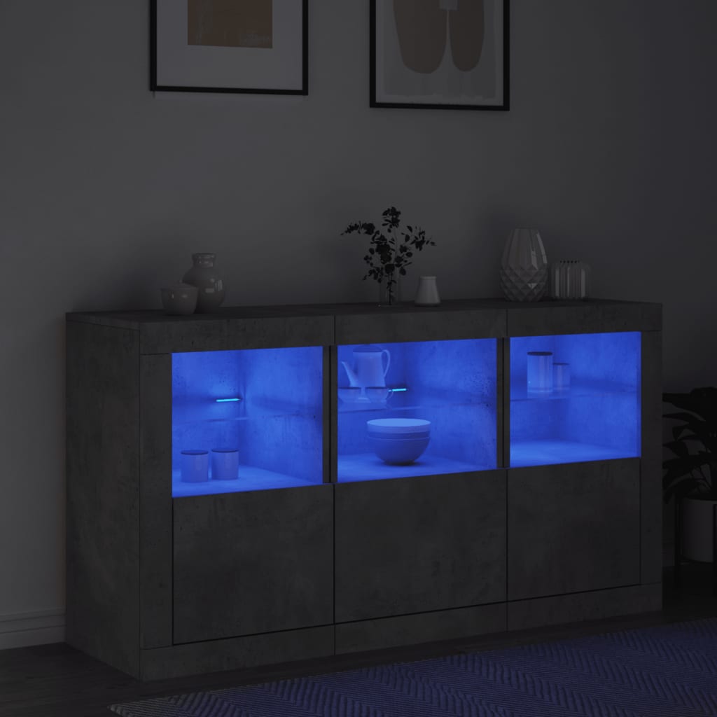 skænk med LED-lys 123x37x67 cm betongrå