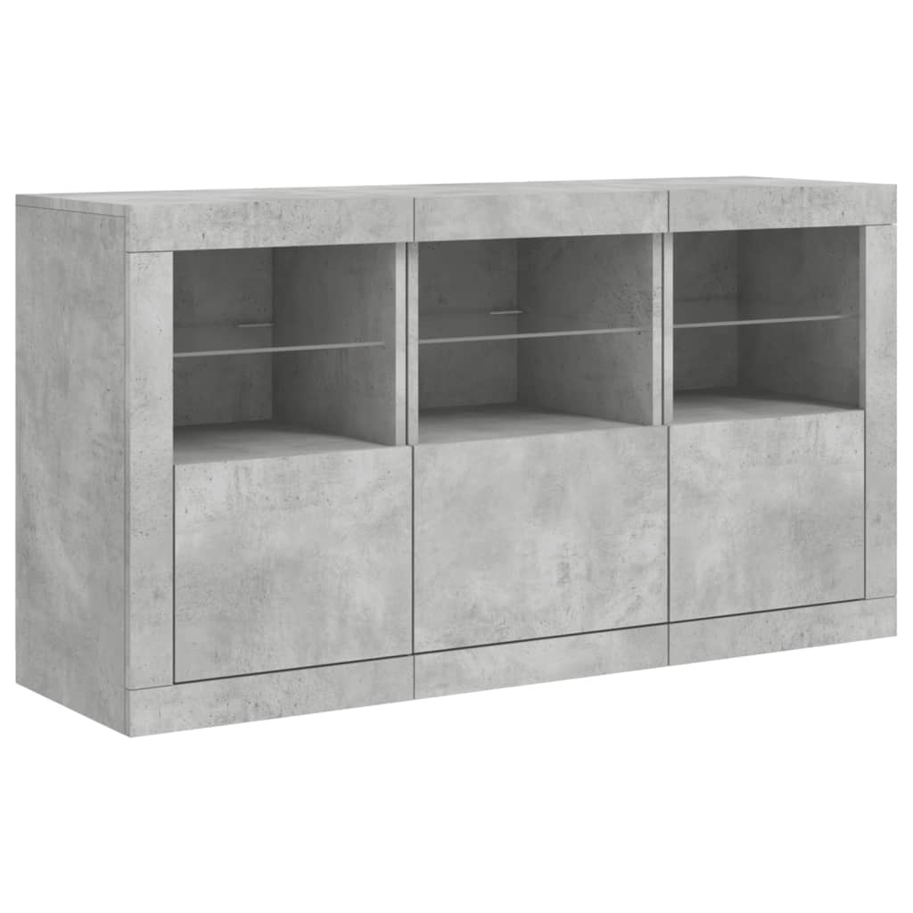 skænk med LED-lys 123x37x67 cm betongrå