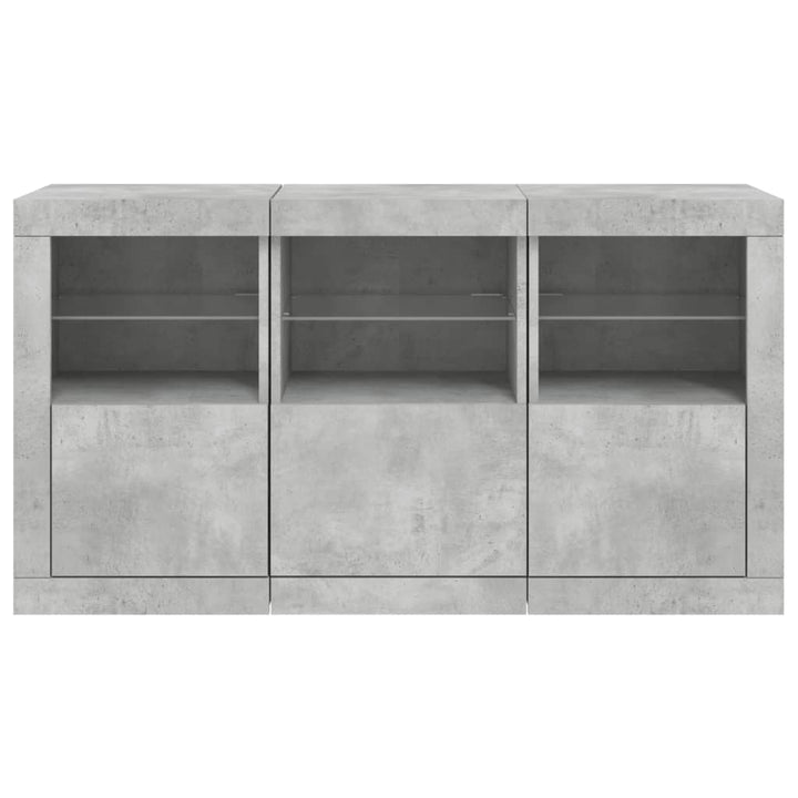 skænk med LED-lys 123x37x67 cm betongrå