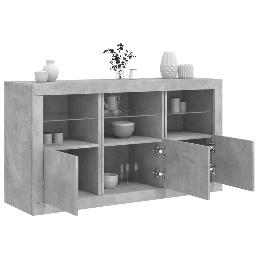 skænk med LED-lys 123x37x67 cm betongrå